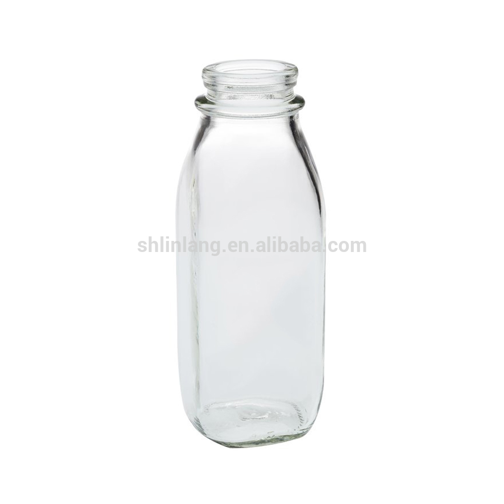 Shanghai linlang Square Quart Glass Milk Bottle With White Cap For Sales