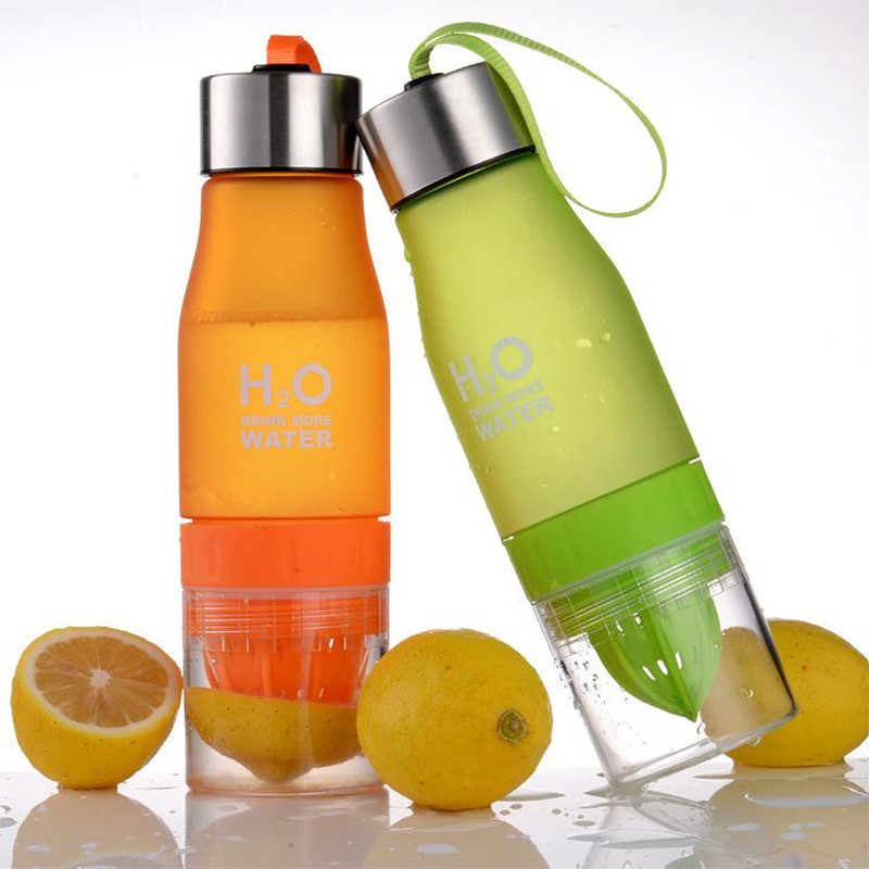 The new colorful frosted h2o water bottle 650ml  with cap and ABS bottle Infuser