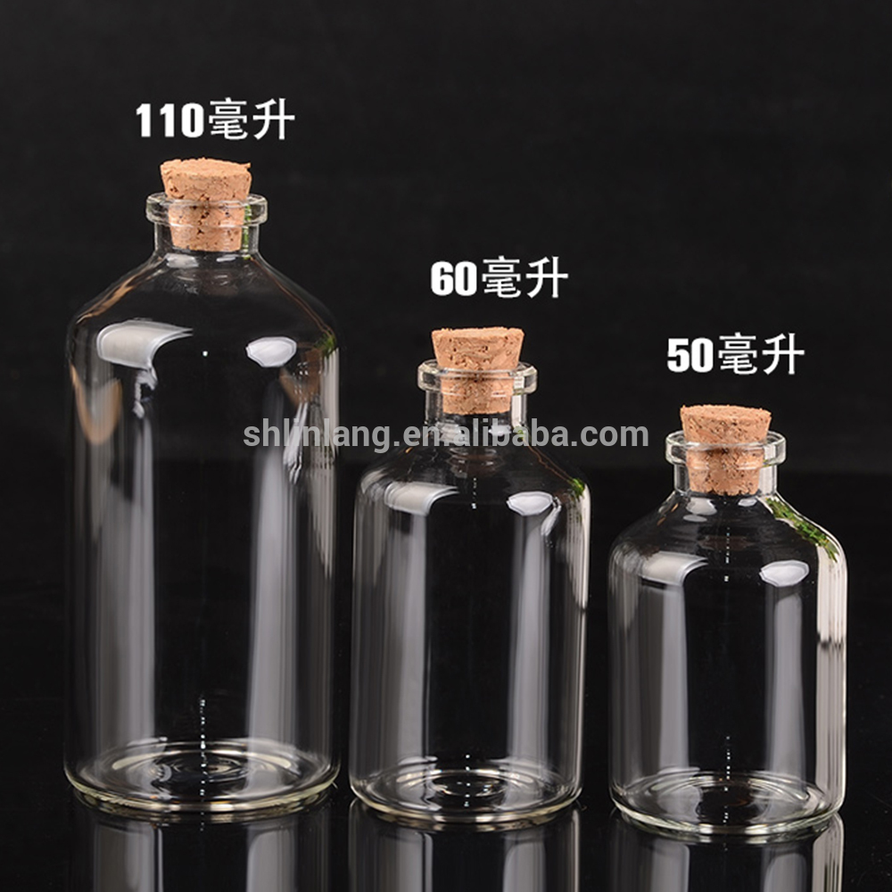 Linlang venda quente garrafa de vidro de exportação deriva com tampa da cortiça