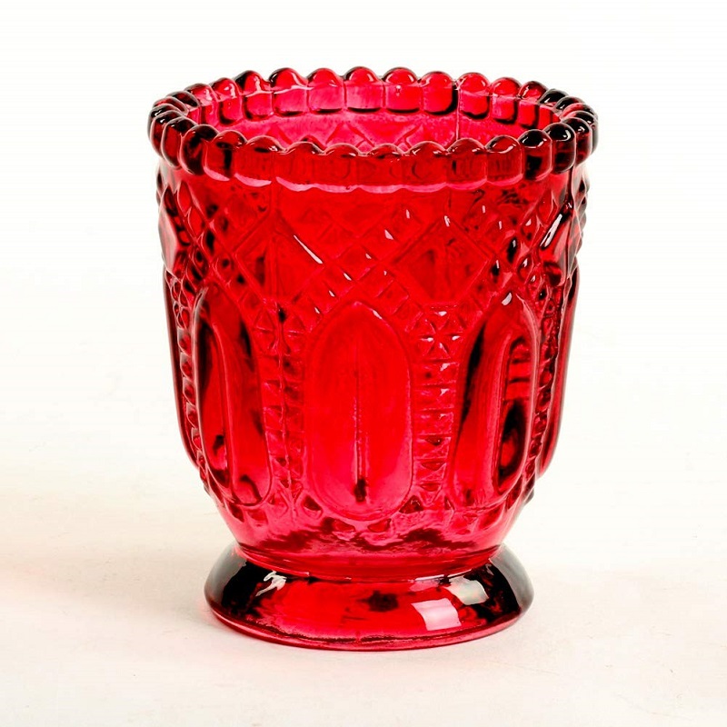 PriceList for Crack Glass Candle Holder - Linlang Wholesale Fancy Diamonds Candle Jars Red Glass Candle Holder Glass Votive Holder – Linlang