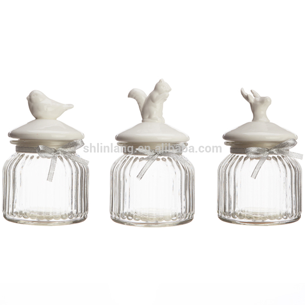 Factory directly Hurricane Glass Votive Holder - glass jar with Animal ceramic cover for nut and Candy – Linlang