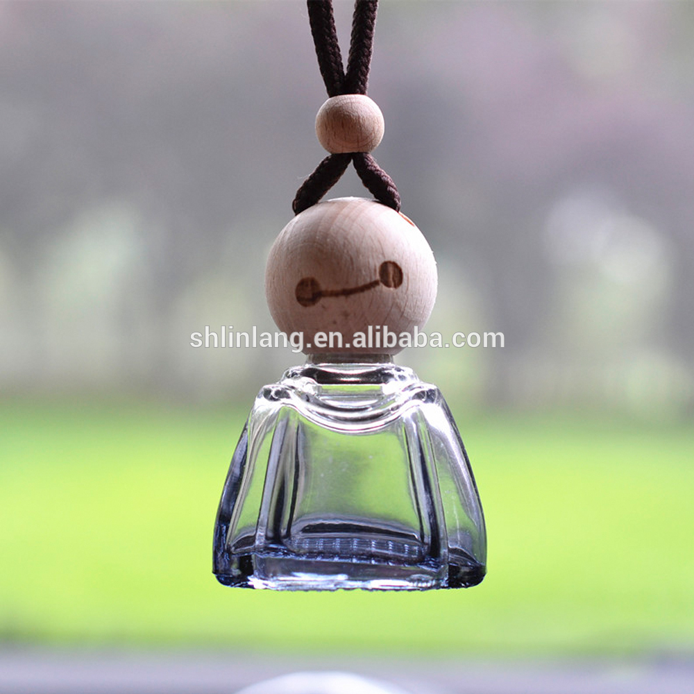 shanghai linlang China perfume hanging car air freshener glass bottle with wooden cap