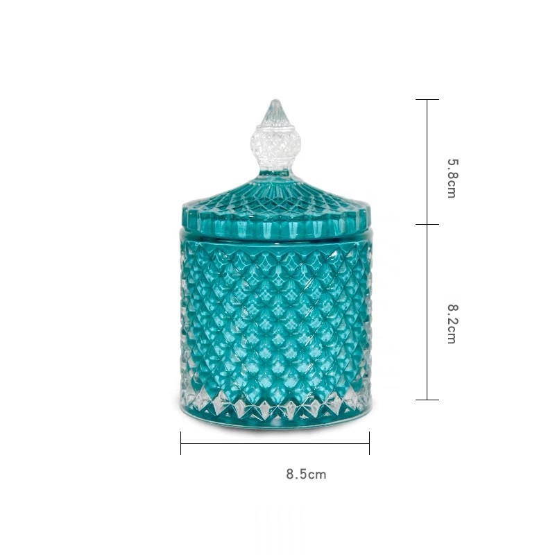 Linlang საბითუმო ძვირადღირებული ფერადი Geo Cut Glass Candle Jar სახურავით დეკორატიული Glass Candle Holder