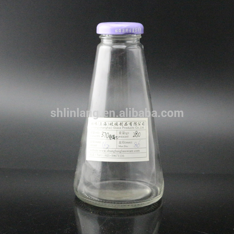 China fabbricazione triangolo bottiglia di vetro 370ml con tappo a vite banda stagnata