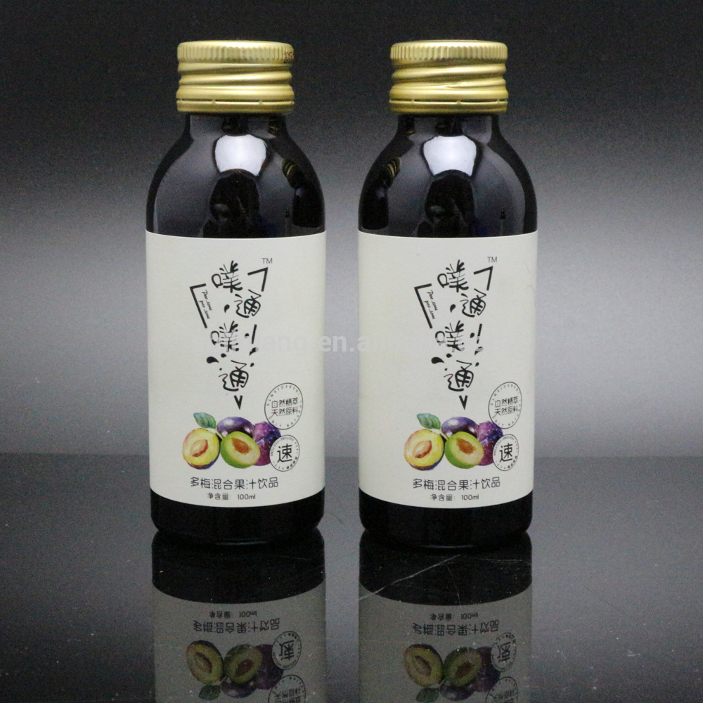 Linlang venta caliente botella de bebida de color ámbar de 100 ml