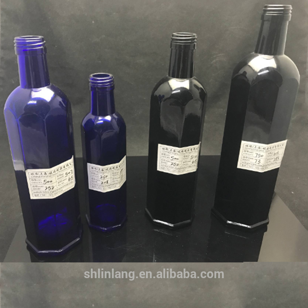 Shanghai linlang manufacture blue and black glass olive oil bottle