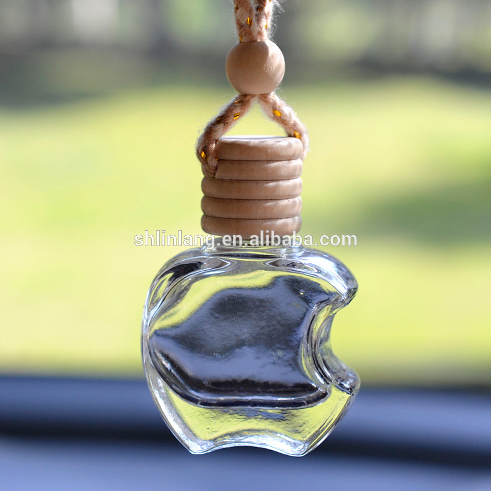 shanghai linlang High quality apple shaped empty hanging car air freshener 5ml perfume glass bottle
