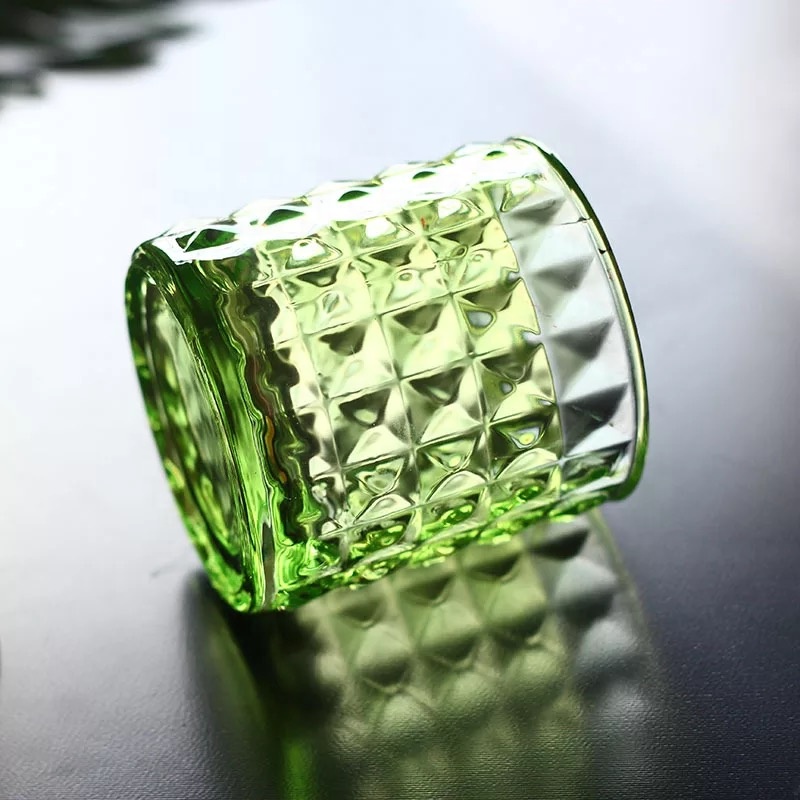 Shanghai Linlang Colored Diamond Green Glass Candle Jars Tea light Candle Holder