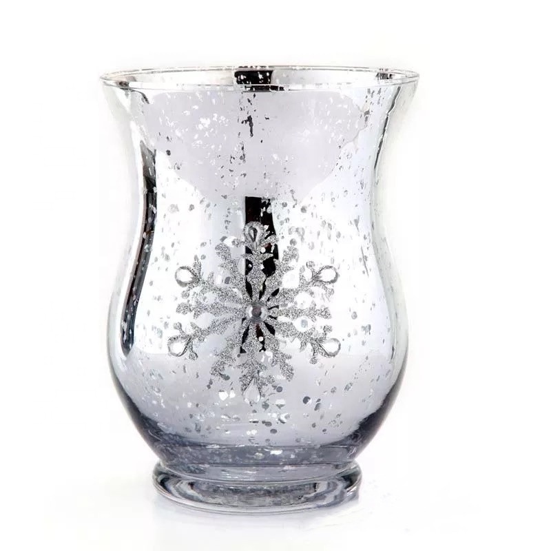 Linlang Shanghai Wholesale Christmas Decor Silver Large Hurricane Glass Candle Holder