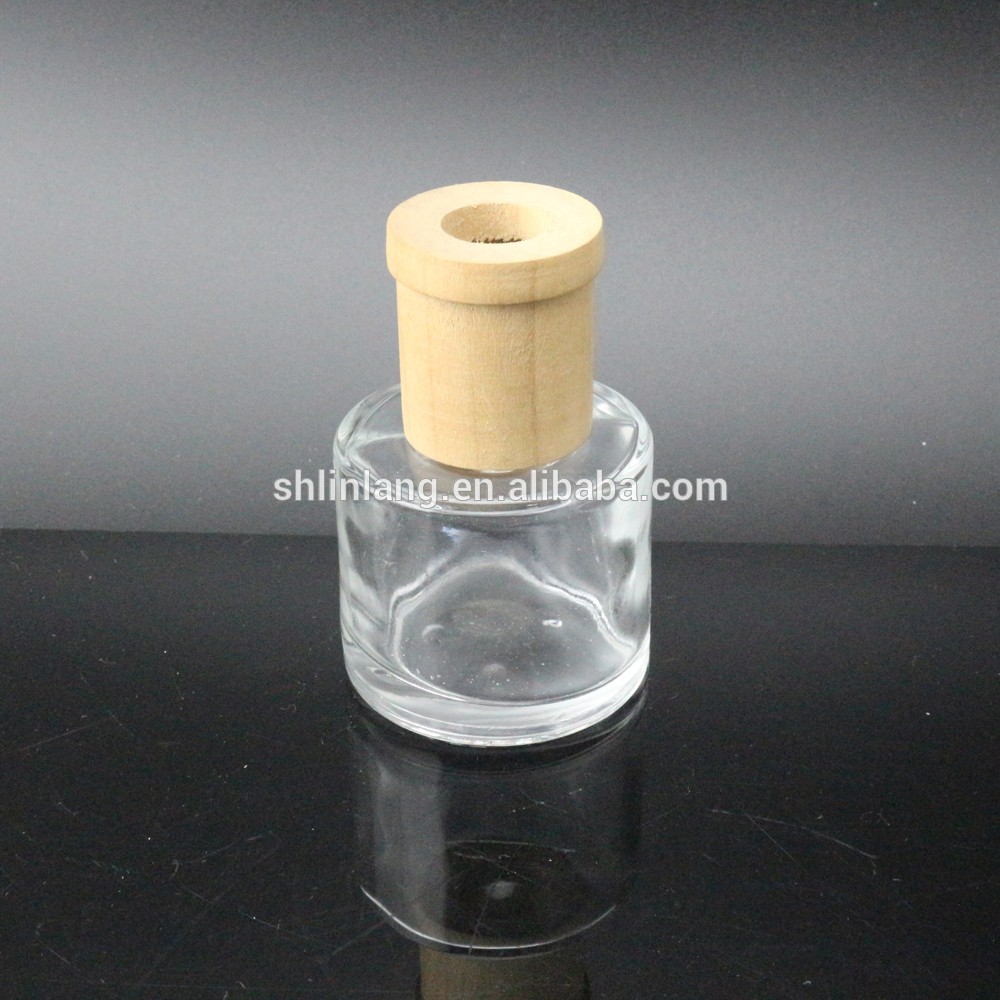 Glass Diffuser Bottle 125ml Round Sealing Plug and Wood Cap with Metal Insert
