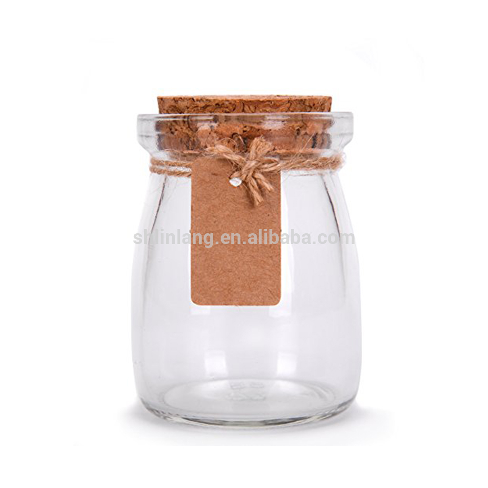 Shanghai linlang Small Glass Milk Bottles Glass Pudding Jars With Wooden Corks