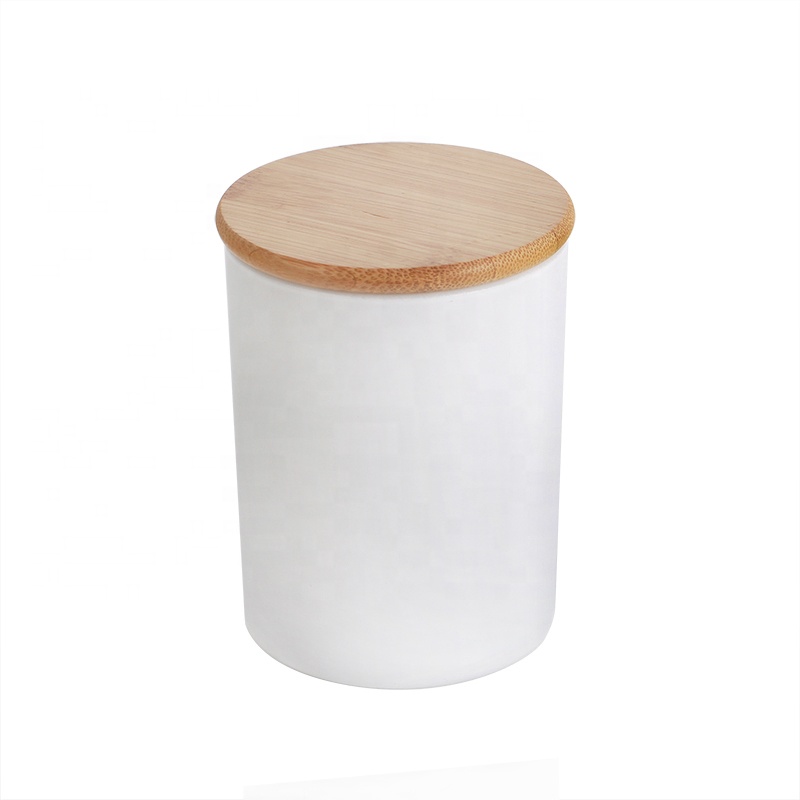Shanghai Linlang Best Selling White Glass Candle Jar With Wooden Lids