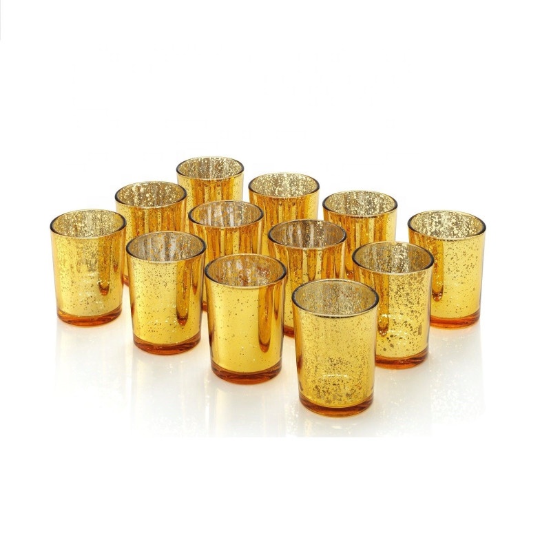 2018 Linlang mirë Selling Mbajtësit Bulk Glass kushtimor Qiri Gold Mercury Glass kushtimor Candle mbajtës