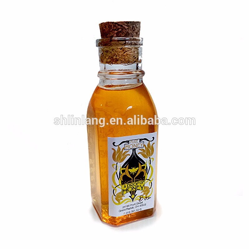 Square Glass Clear 16 oz Botol Muth Style Honey dengan Cork penyumbat 4oz Glass Jar 8oz 12oz