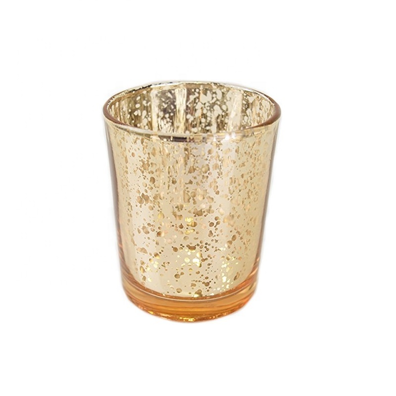 Shumicë Linlang Gold Mercury Glass kushtimor Candle mbajtës Glass Candle Cup