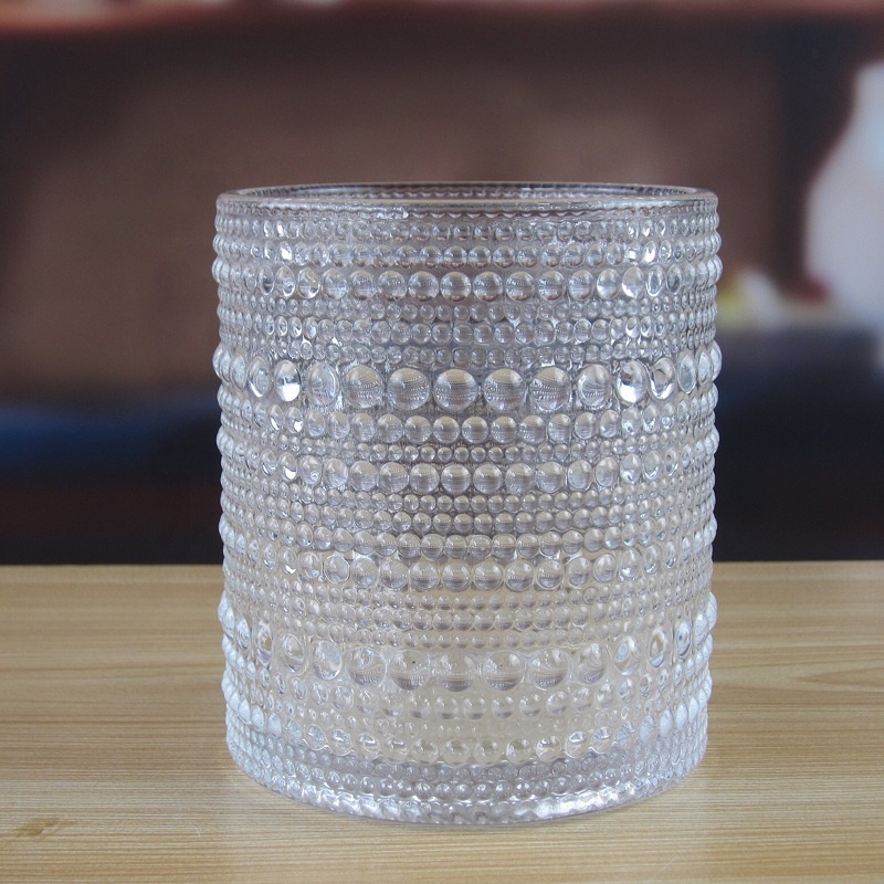 Shanghai Linlang Unique Pattern Embossed Clear Candle Jars Glass Decorative Glass Candle Containers