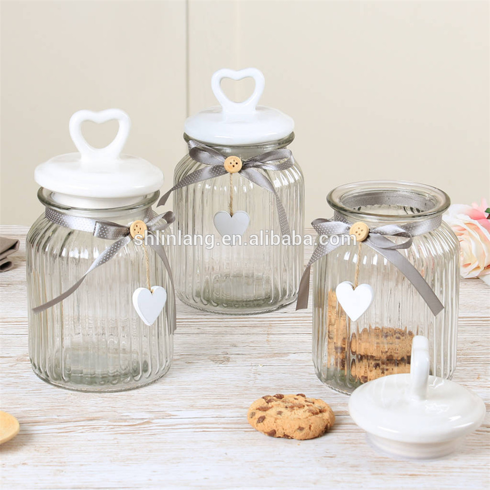 Linlang factory hot sale glass food storage jars with beautiful lid
