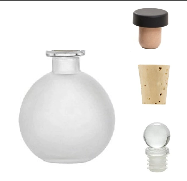 Reasonable price Fragrance Diffuser Bottle - 8.5 oz Spherical Frosted Round Glass Bottle with Natural Cork Glass or T Bar Stopper 250 ml – Linlang
