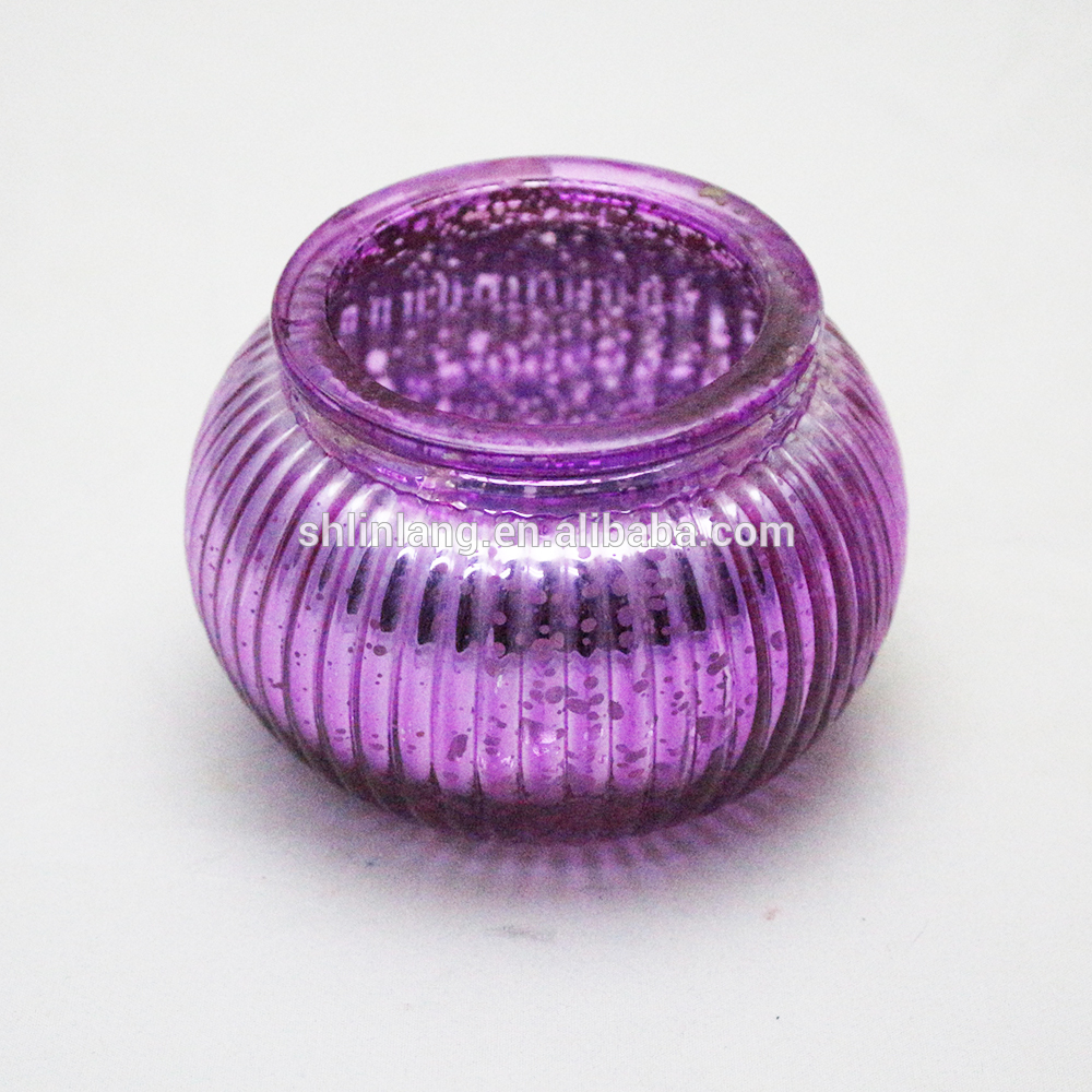 Linlang Purple Engraving Colored kaca Candle Holder Round Kaca Candle Holder