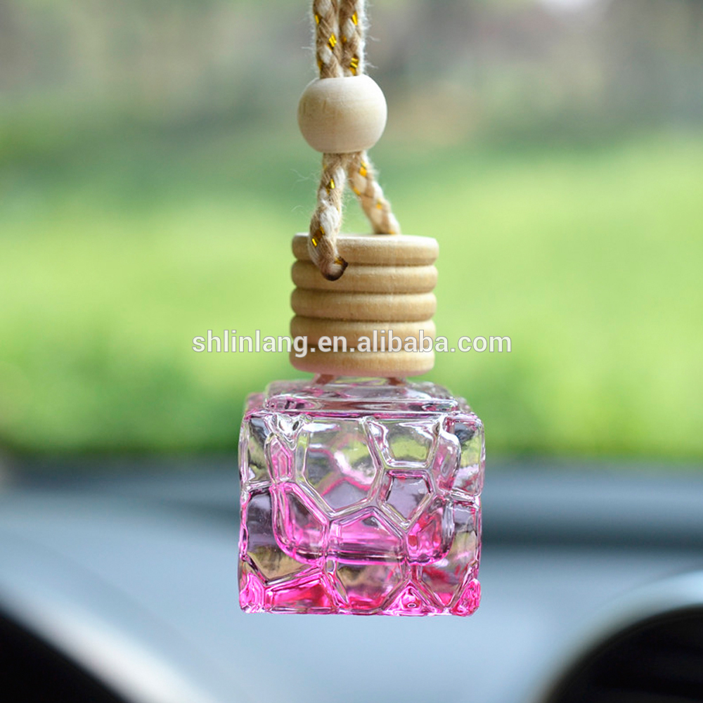 shanghai linlang 5ml empty cheap car perfume bottle air freshener glass diffuser bottle with square wooden cap