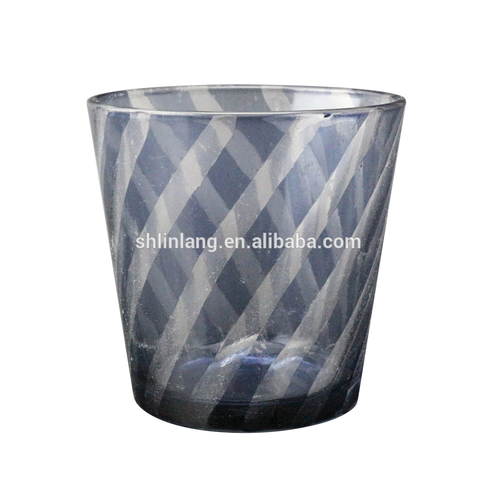 Clear Glass Candle Holder Grey Stripe Pattern