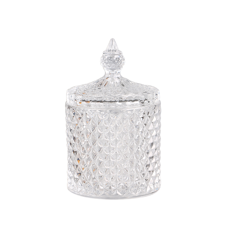 Linlang Hot Sale Luxury bayyanannu Glass Candle Mariƙin Geo Yanke Glass Candle Jar Da Lid