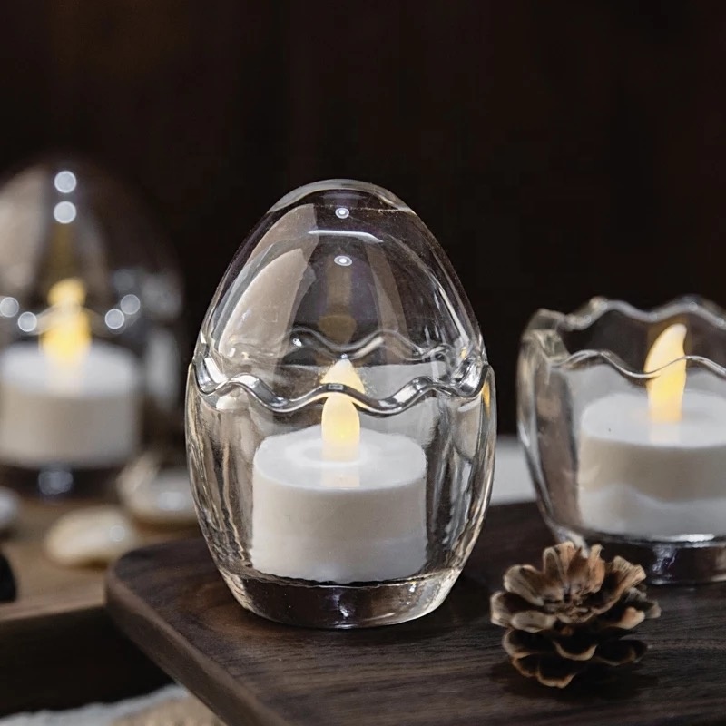 Linlang Shanghai Engros Unik Egg formet Led Tealight Candle Holder Glass Votive Candle Holders Bulk