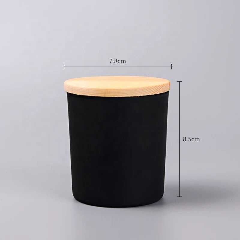 Holder Shanghai Linlang ຂາຍສົ່ງ Matte Black ທຽນແກ້ວ Jar ດໍາທຽນແກ້ວທີ່ມີຝາປິດໄມ້