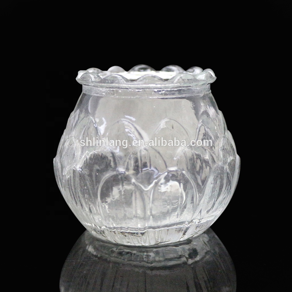 Linlang Wholesale Cheap Clear Glass Candle Holder Glass Lotus Candle Holder