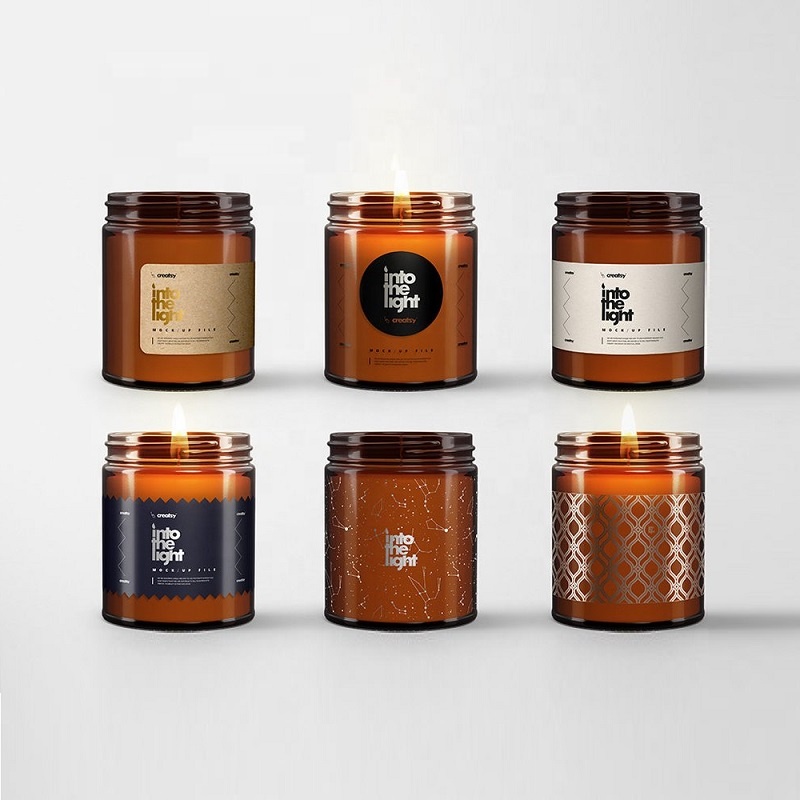 Jar Shanghai Linlang ຂາຍສົ່ງ Glass Custom Candle ໄຫຫີນ Amber ທຽນແກ້ວພ້ອມຝາໂລຫະ