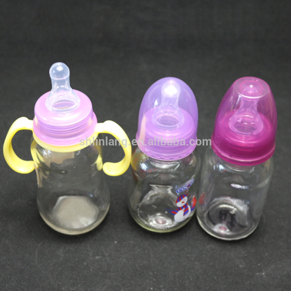 Shanghai Linlang Wholesale Glass bpa free silicone 12oz baby feeding bottle with or without handle