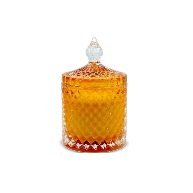 Linlang Wholesale Home Decoration Custom Color Geo Cut Glass Candle Jar With Lid