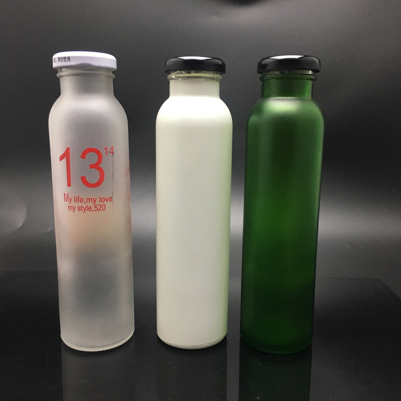 Discount wholesale Glass Pudding Bottle - Cheap 350ml empty glass juice bottle white green frosted beverage bottle Wholesale – Linlang