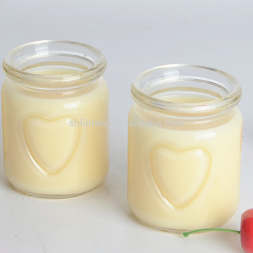 Shanghai linlang 100ml 150ml 250ml heart shaped china jelly and pudding glass jar cup with plastic cap