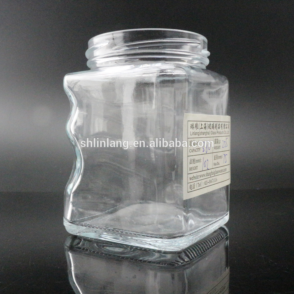 شنغهاي linlang 380ml تخصيص حجم قابلة لإعادة الاستخدام واضحة دائمة مربع من الزجاج جرة العسل