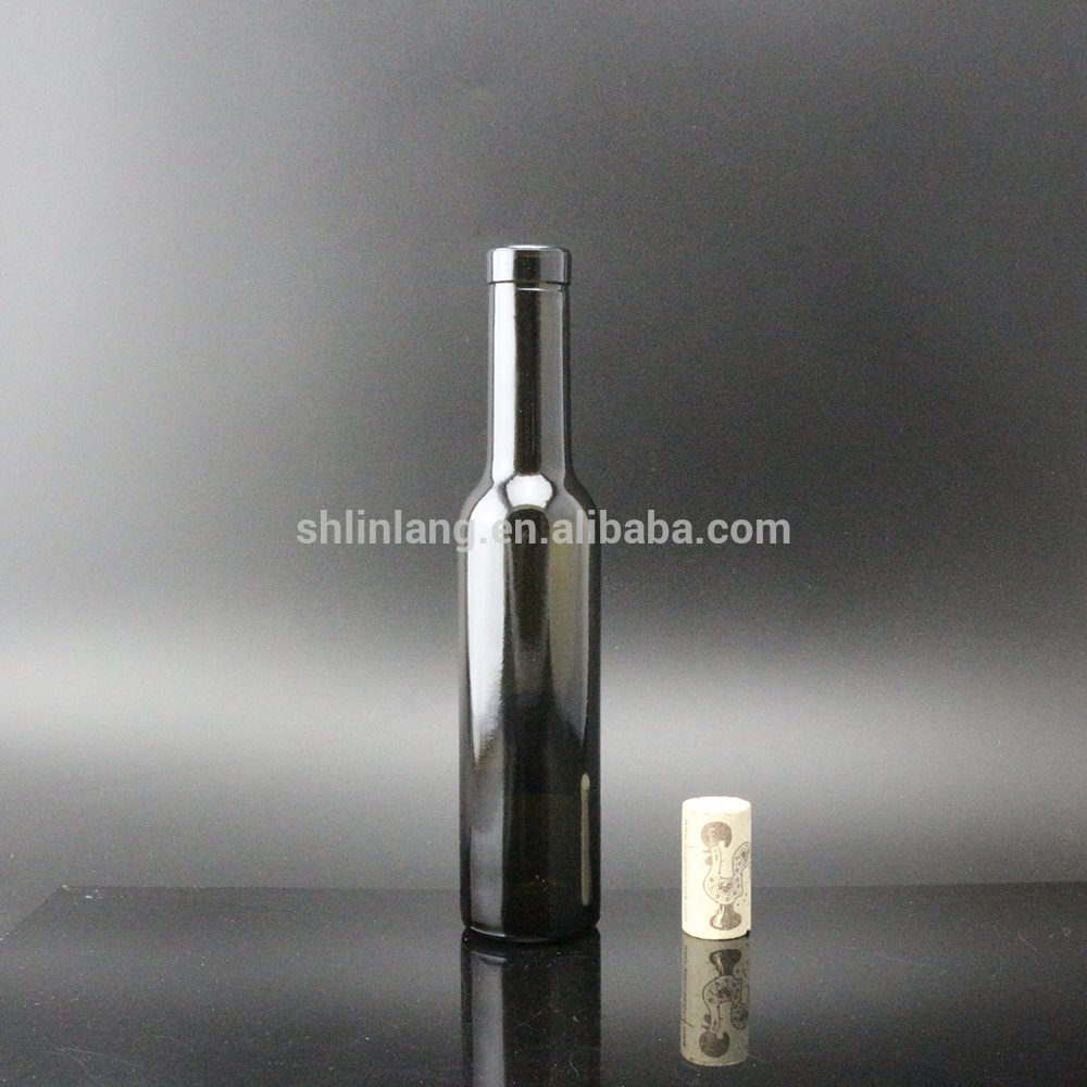 Shanghai Linlang precio de fábrica al por mayor tamaño de muestra pequeño de vidrio ámbar botella de vino con corcho