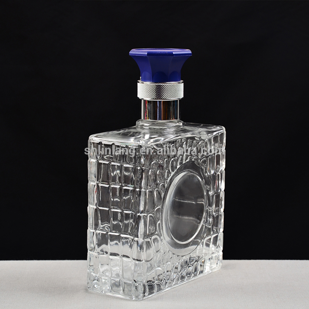 Shanghai Linlang grabado en relieve 500ml espíritu vaso de cristal botella de tequila de vino de cristal