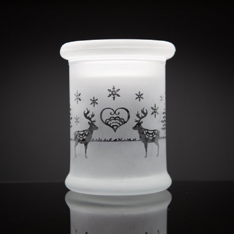 Linlang Shanghai Christmas & Reindeer Custom 8oz Frosted Glass Candle Jar Glass Candle Container With Lid