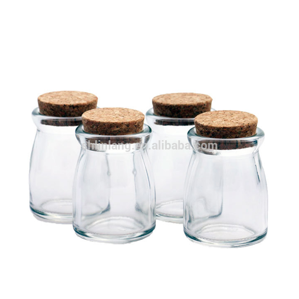 Shanghai linlang custom design 100ml 180ml mini glass favor jars 6oz 3oz milk glass bottle with cork stopper