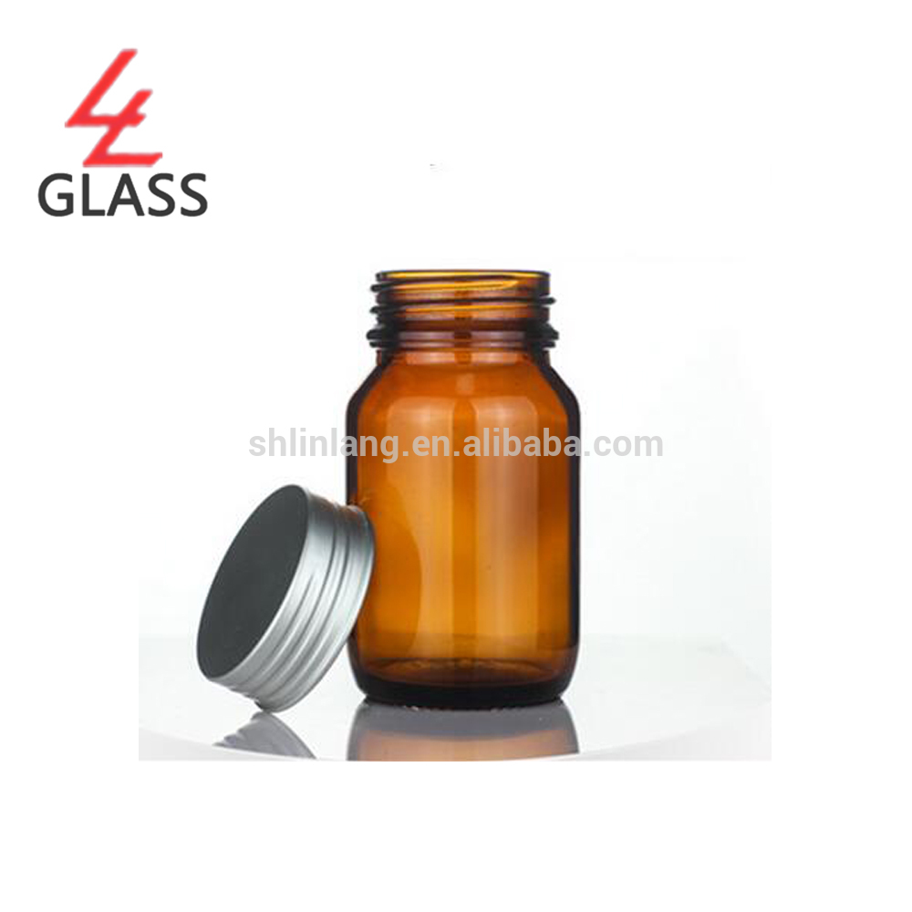 China Supplier Custom Glass Candle Jar - 100ml amber pill bottle with metal screw cap – Linlang