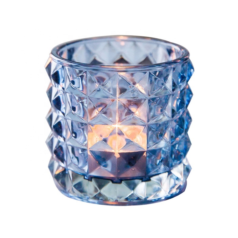 Shanghai Linlang New Style Fancy Blue Diamond Glass Candle Jars Tealight Candle Holder