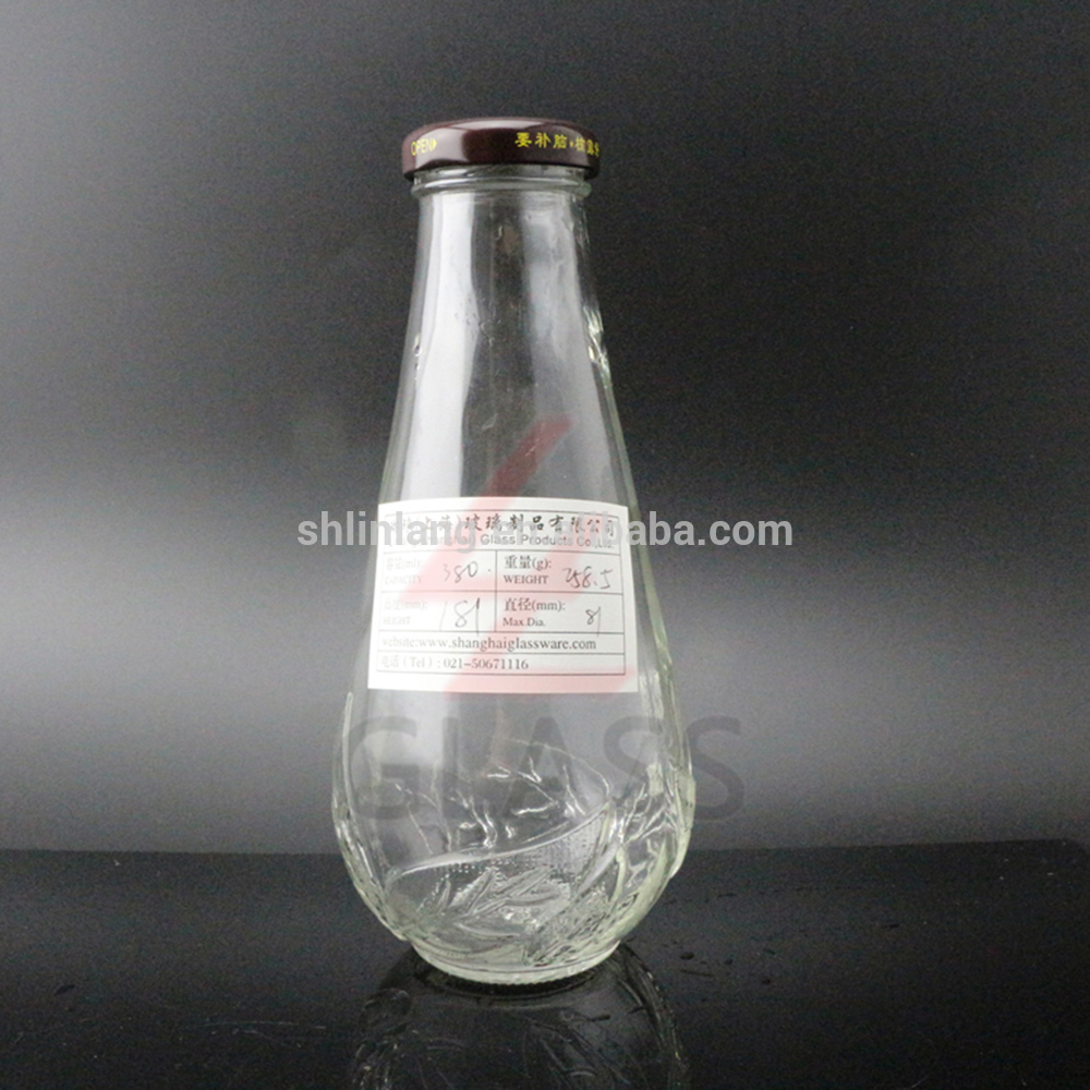 χαραγμένο λογότυπο γυάλινο μπουκάλι χυμού 380ml γυάλινο μπουκάλι κατά παραγγελία