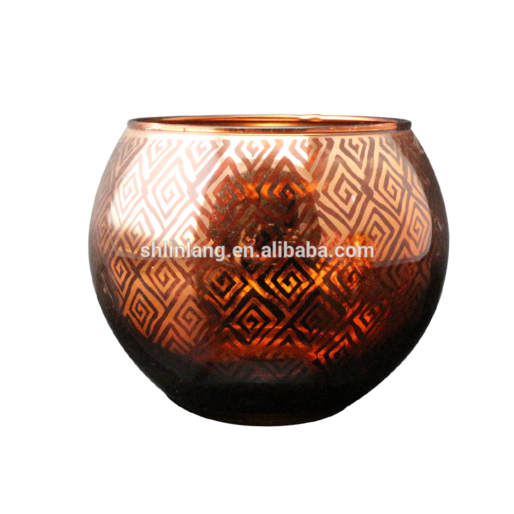 golden candle holders bowl mosaic glass gold color art candle holder