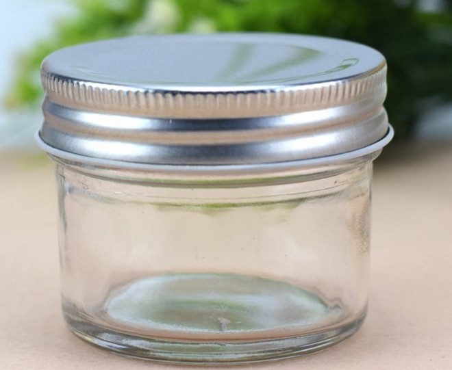 2 oz Clear Straight obojstranný Glass Jar s čiernym vekom