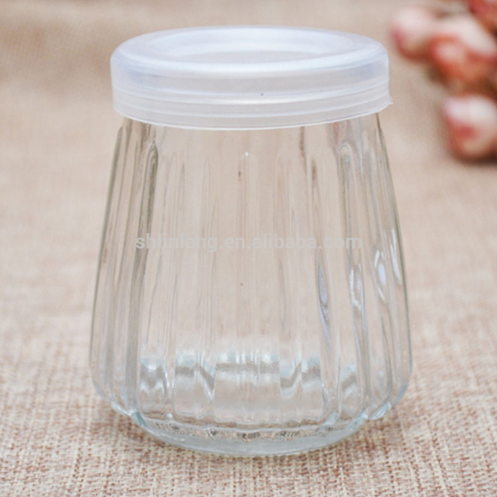 Shanghai linlang Striped fancy yogurt glass jar pudding jar with plastic cover