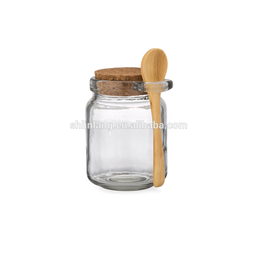 Linlang hot welcomed glass products glass jar with wooden lid and spoon