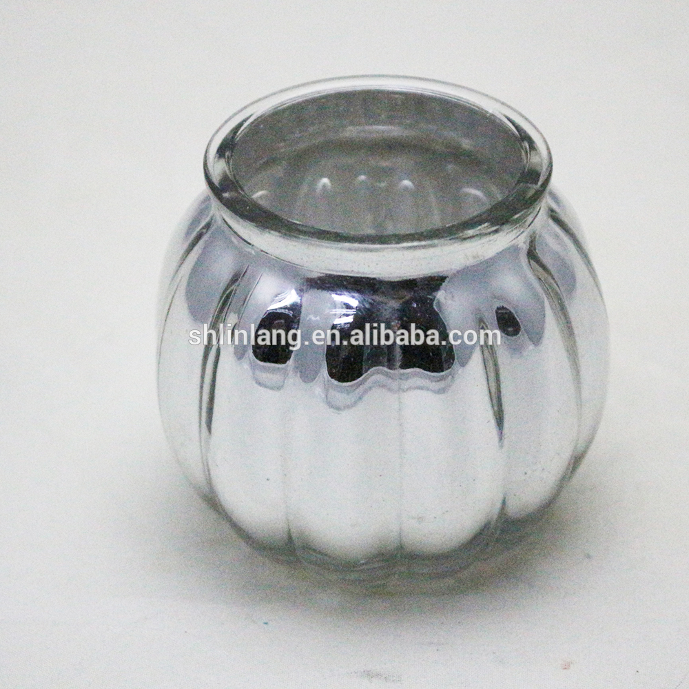 plating unique pumpkin shape glass Candle Holder candle jar