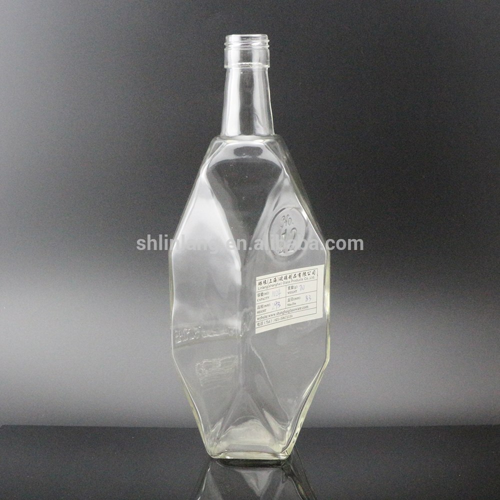 Shanghai linlang polygon shaped 1 liter glass bottle for alcohol vodka