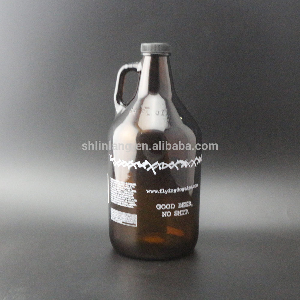 Shanghai Linlang Wholesale 64 oz Brown logo printed glass beer growler