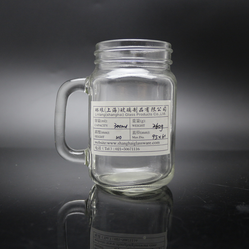 2017 wholesale price Wholelsale Voss Style Plastic Bottle - Hot sale 10oz bulk Glass mason jar with handles – Linlang